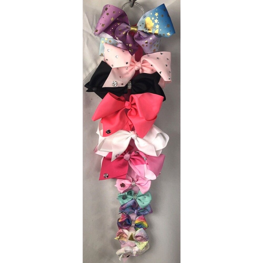 JO JO Siwa Hair Bow Clips Lot of 12 Multi Colors & Sizes w/Ribbon Hanger